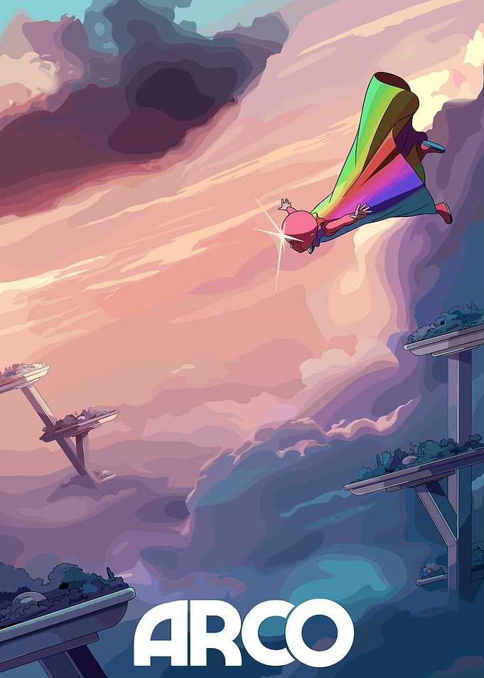 Rainbow Cape Character Skydiving Illustration