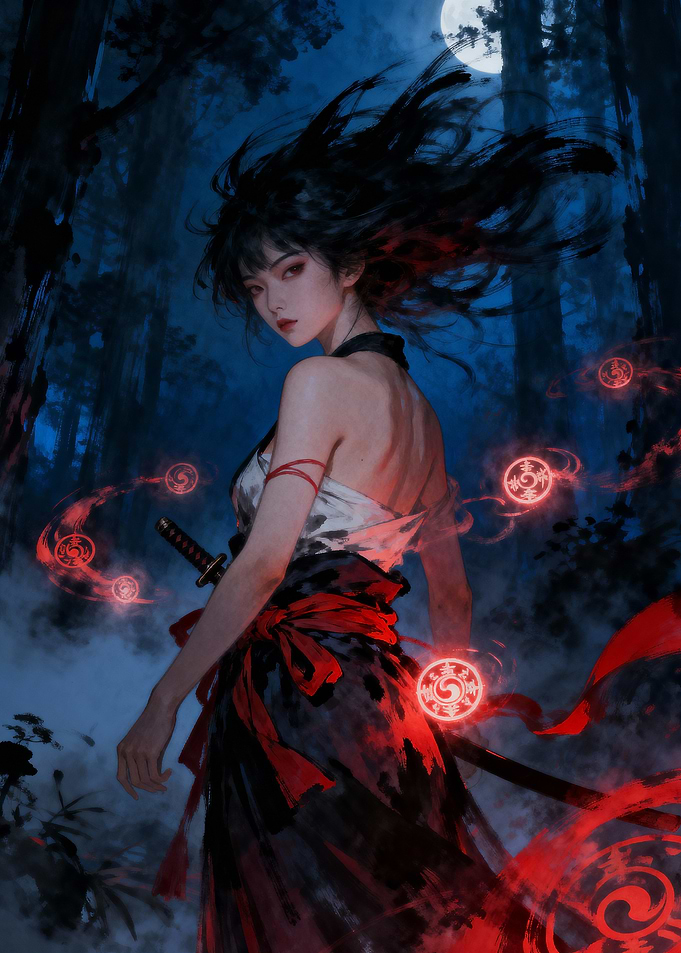 Samurai Woman with Magic Orbs