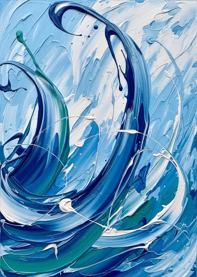 Abstract Blue and Green Wave Painting