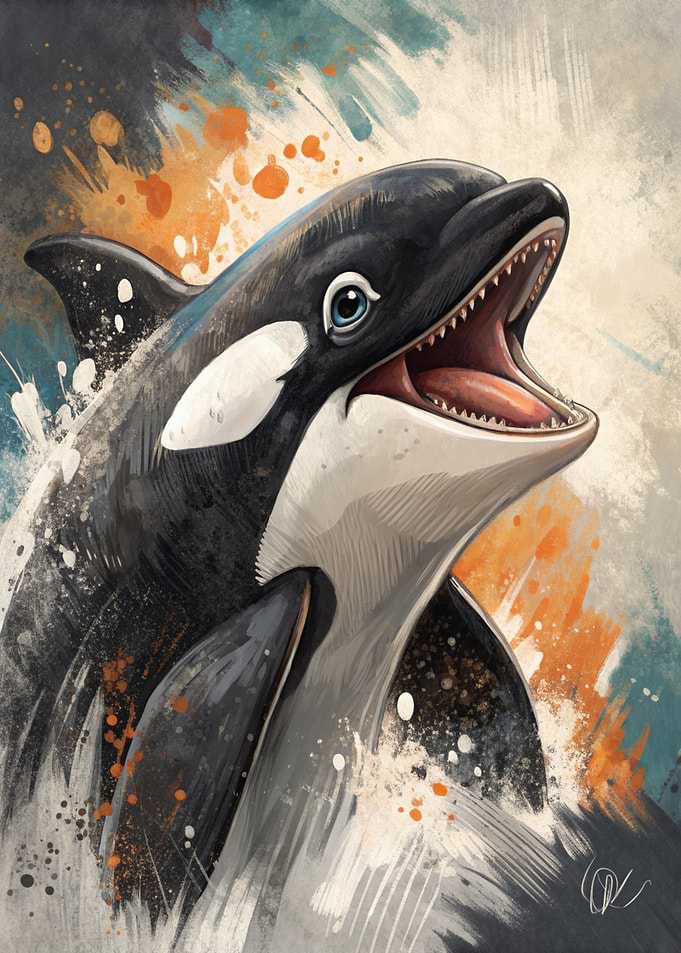 Watercolor Orca Whale Portrait
