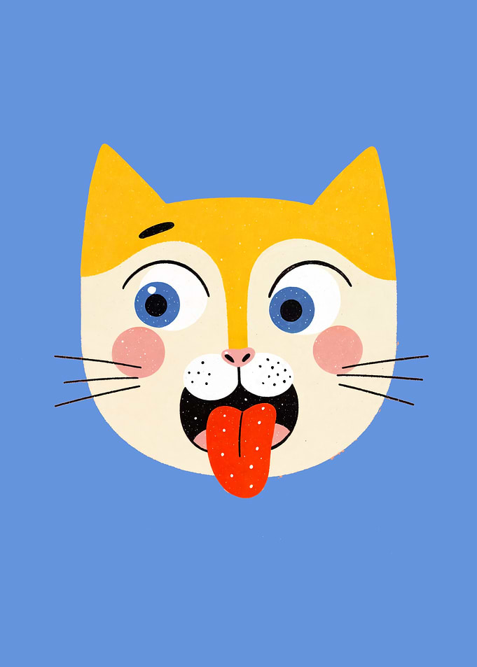 Cartoon Cat Face with Tongue Out