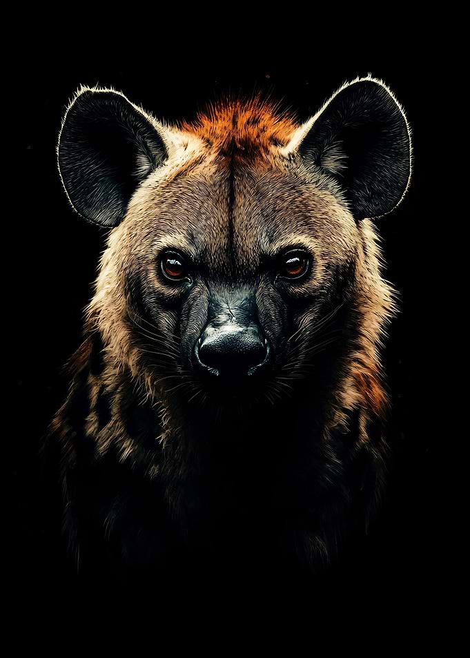 Hyena Portrait on Black Background