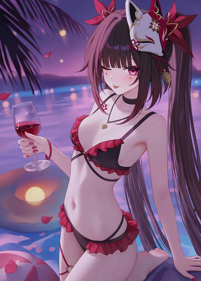 Girl with Wine on Beach