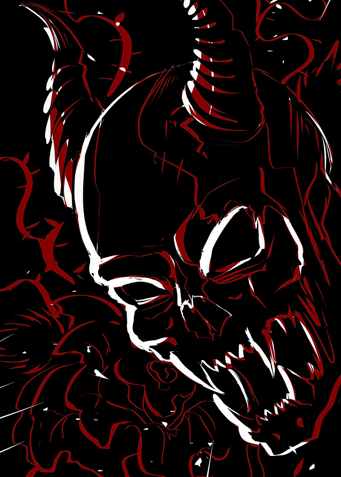 Skull with Horns and Vines