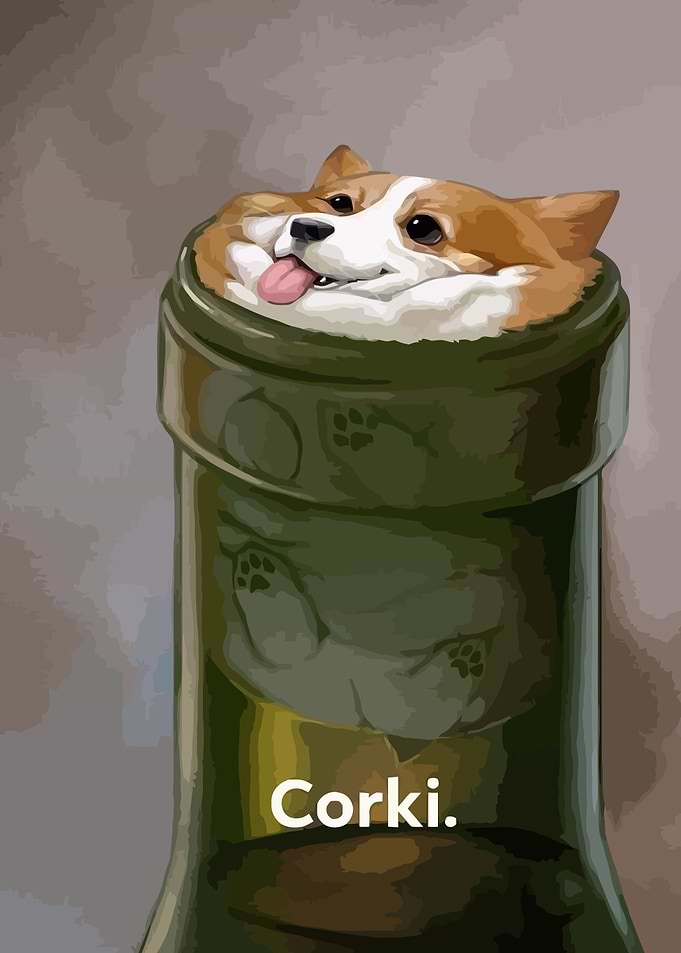 Corgi in a Wine Bottle