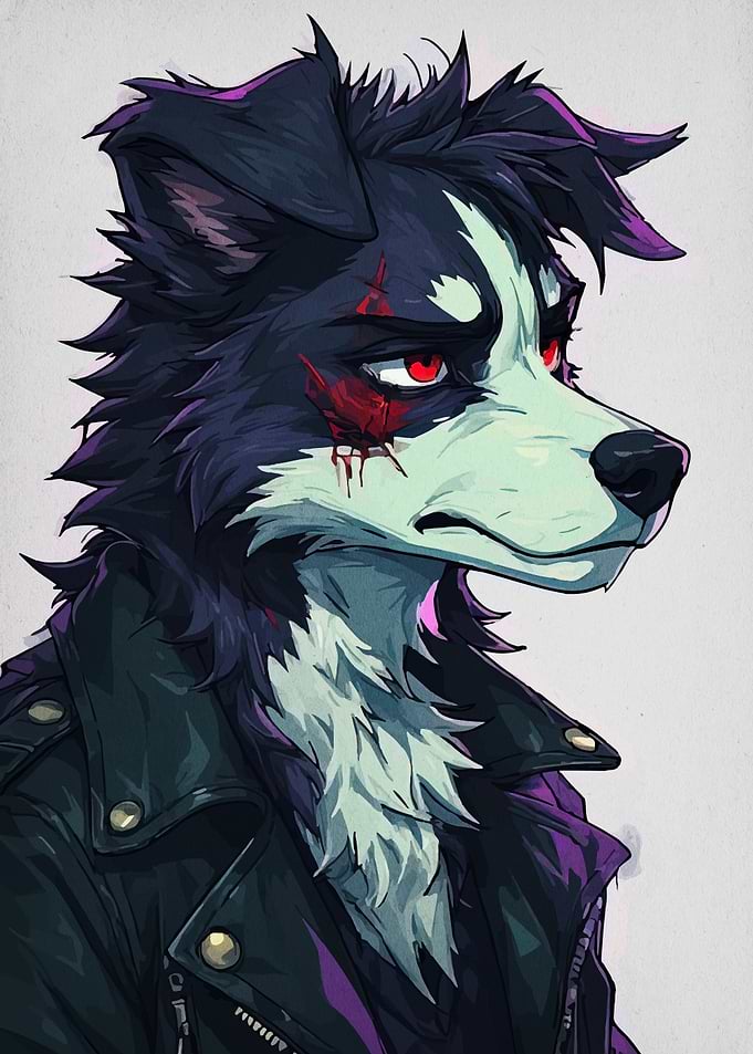 Anthropomorphic Dog in Leather Jacket