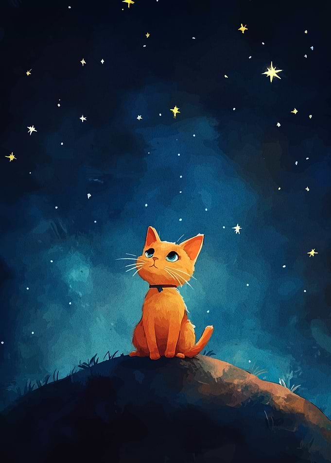 Cat Gazing at Stars