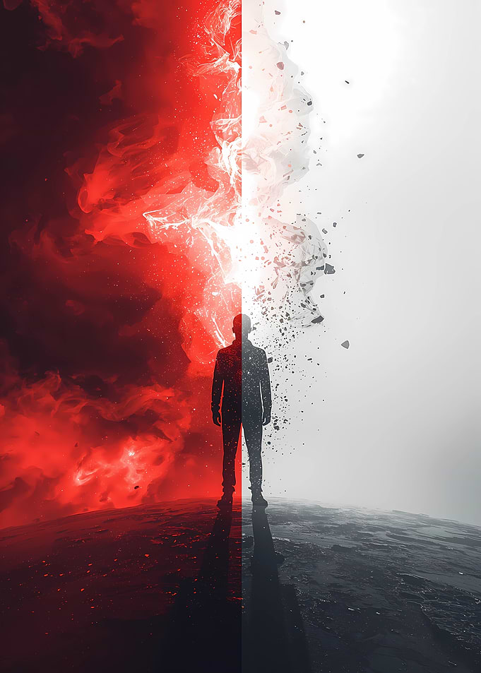 Duality: Red and White Silhouette