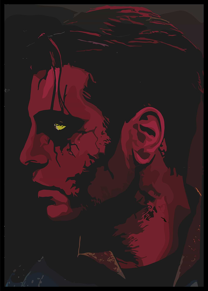 Red-skinned man with yellow eye
