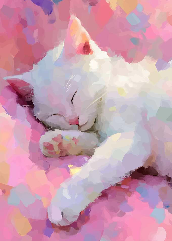 Sleeping White Cat Painting