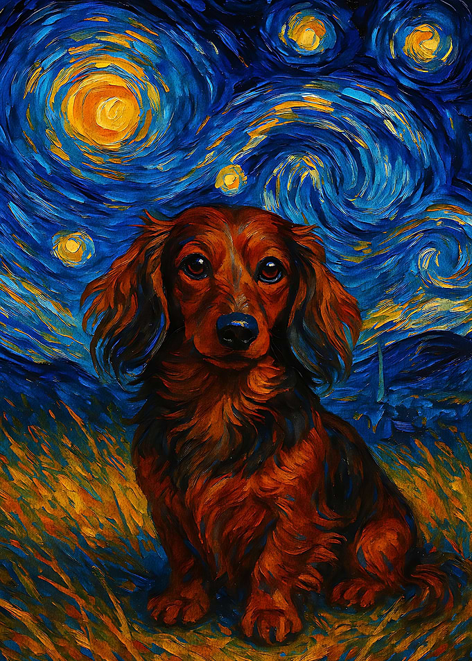 Longhaired Dachshund Starry Night