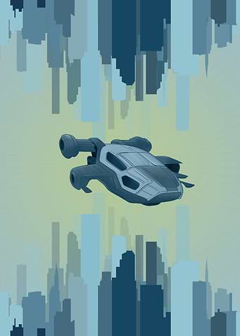Futuristic Spaceship Over Cityscape