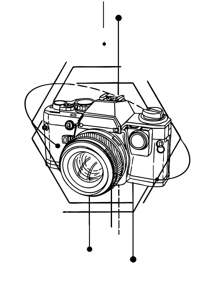 Camera Line Art with Geometric Shapes