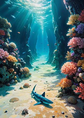 Underwater Coral Reef with Shark