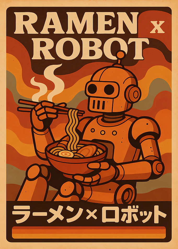 Ramen Robot Retro Poster