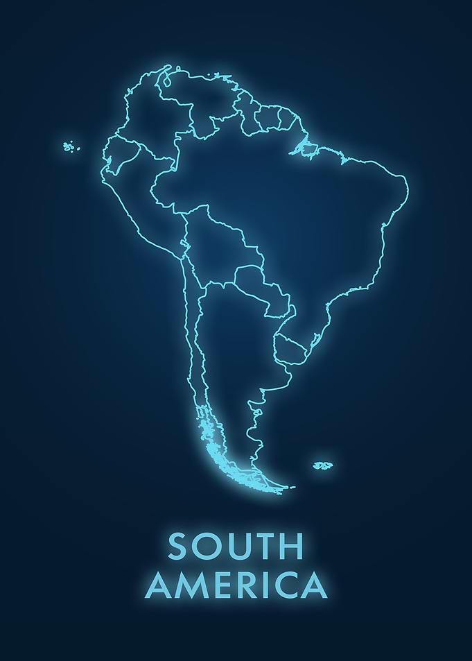 South America Neon Map
