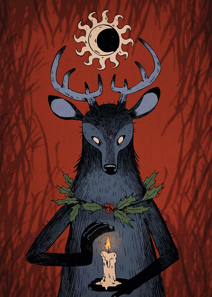 Anthropomorphic Deer with Candle and Eclipse
