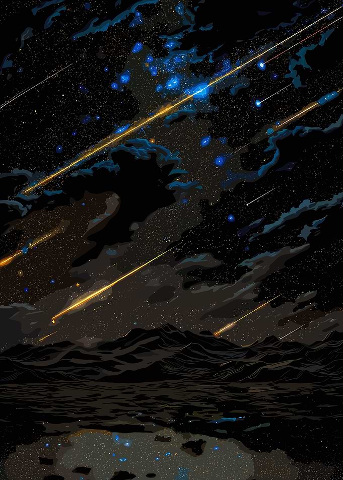 Meteor Shower Over Dark Landscape