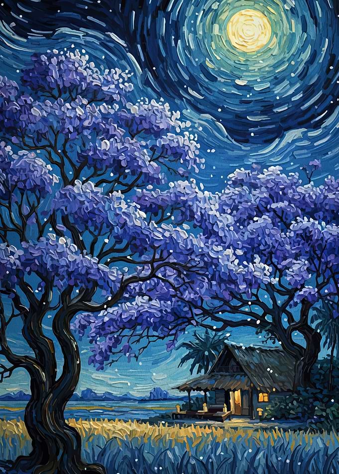 Night Landscape with House and Trees