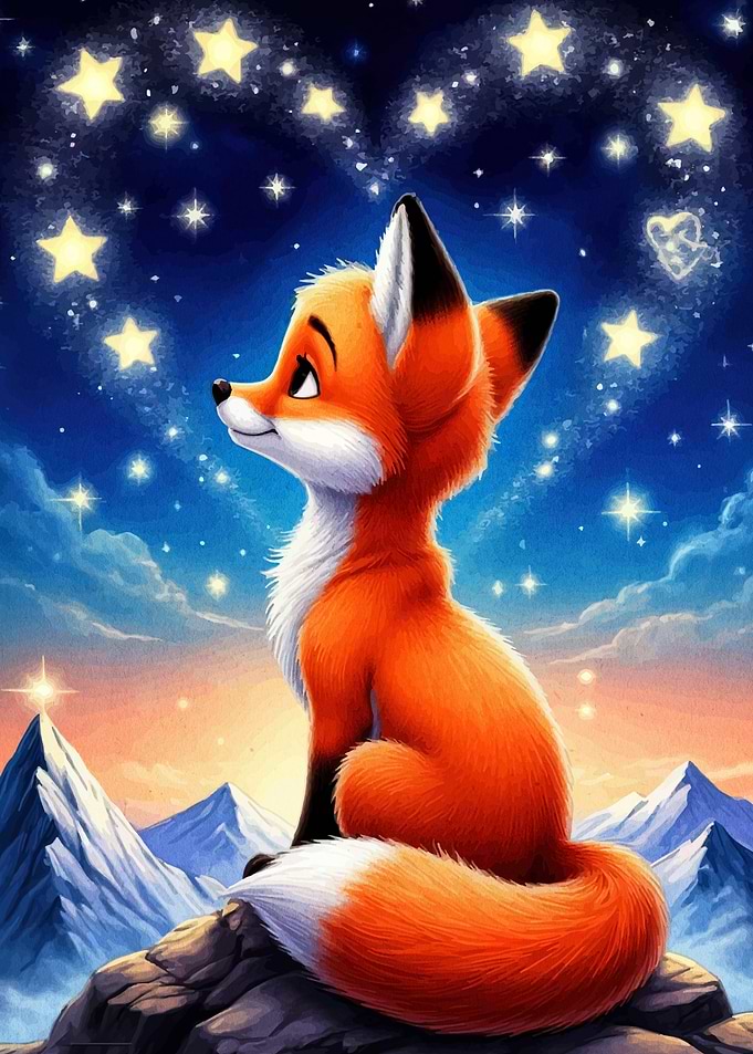 Dreamy Fox Under Starry Sky