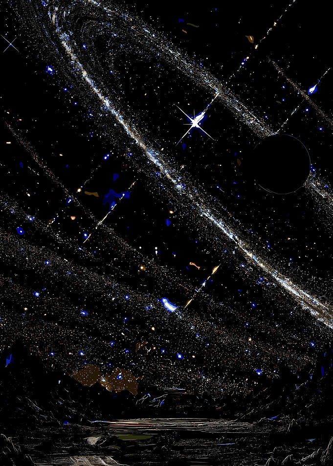 Cosmic Landscape with Stars and Galaxy
