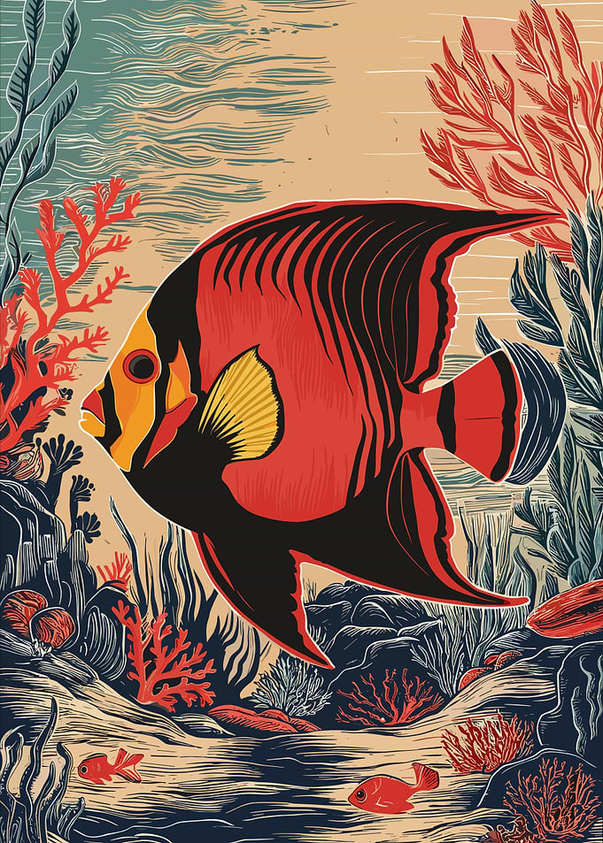 Red Fish with Yellow Fin in Ocean Illustration