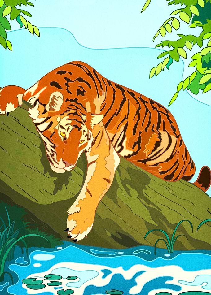 Resting Tiger by the Water