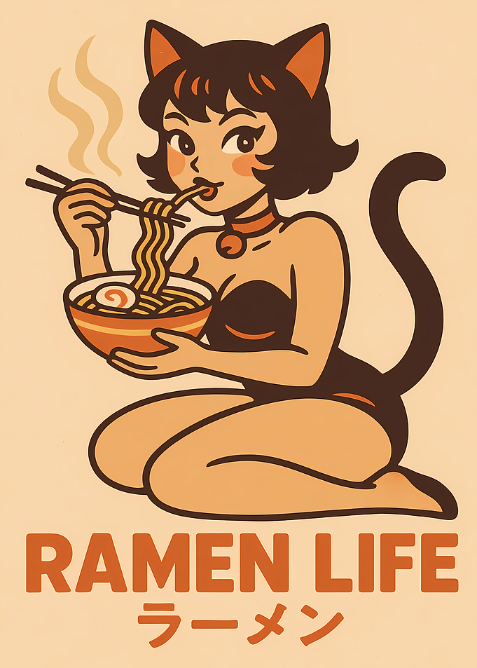 Ramen Life Cat Girl Illustration