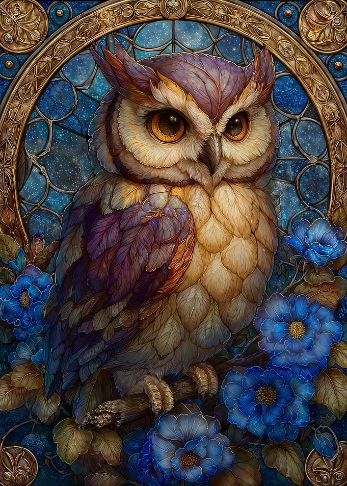 Art Nouveau Owl Stained Glass