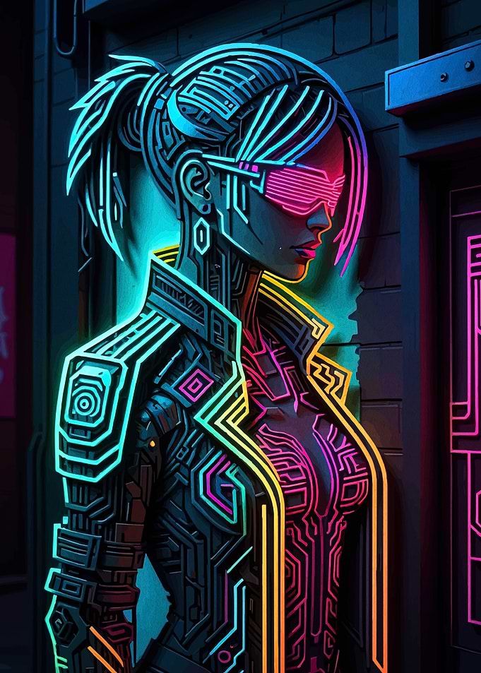 Cyberpunk Girl with Neon Outfit