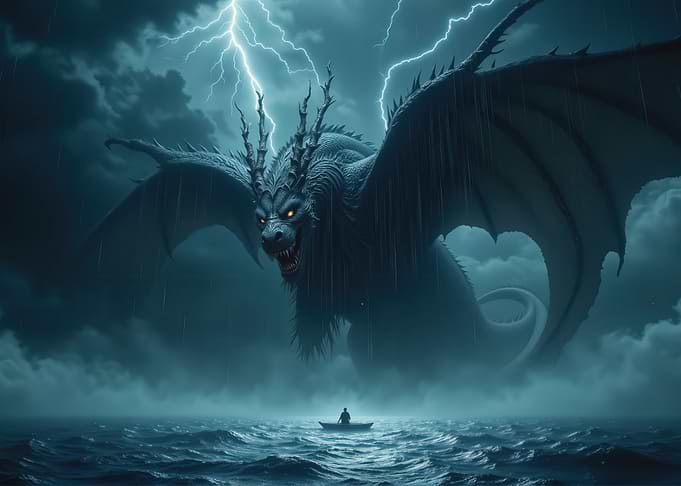 Dragon in Stormy Sea