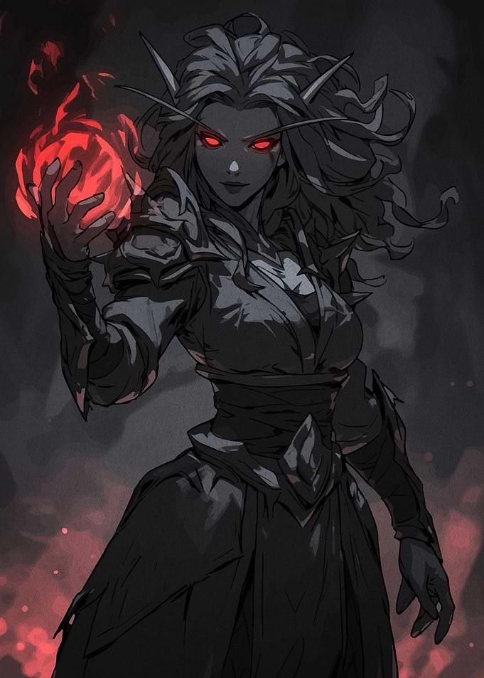 Dark Elf Mage with Fiery Orb