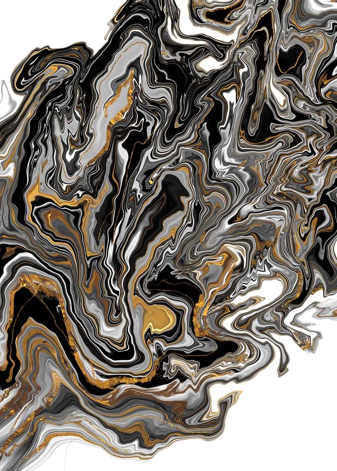 Abstract Black, White, and Gold Swirl