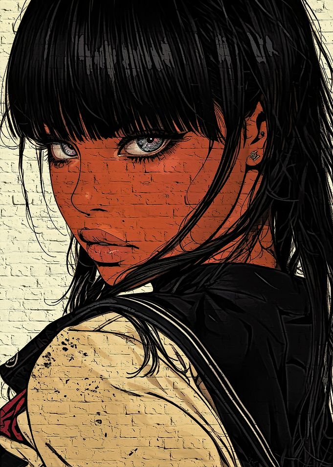 Anime Girl Portrait with Brick Texture
