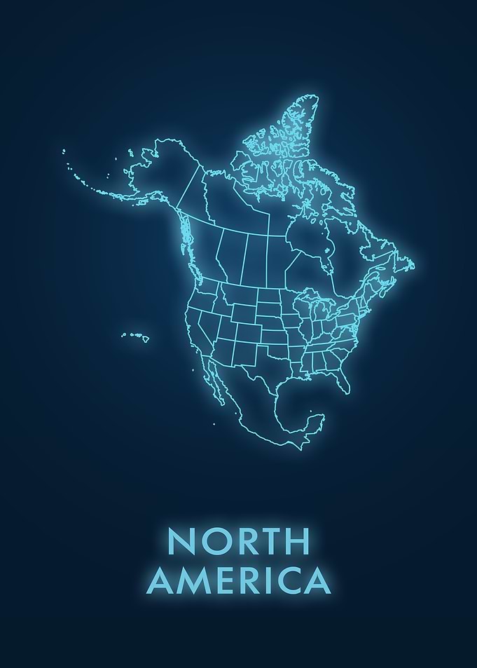 North America Map - Neon Outline