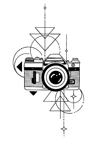 Camera with Geometric Shapes Line Art