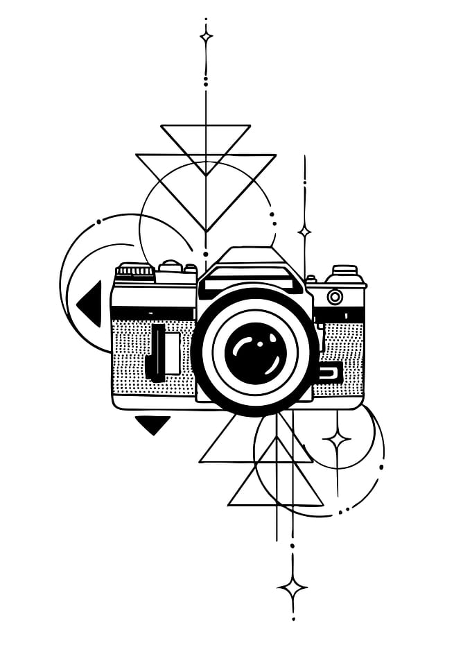 Camera with Geometric Shapes Line Art
