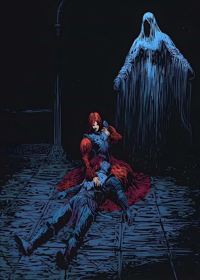 Gothic Scene with Woman and Knight