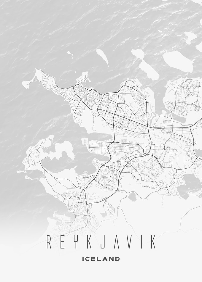 Reykjavik, Iceland - Coastal City Line Art Poster, Minimal Modern Wall Print