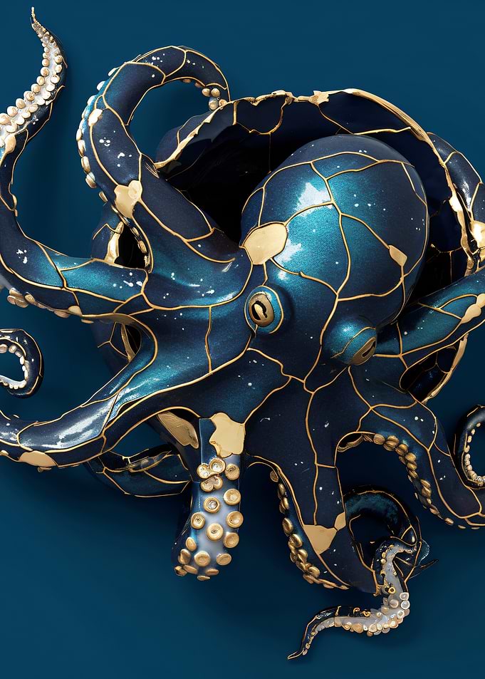 Blue and Gold Octopus Sculpture