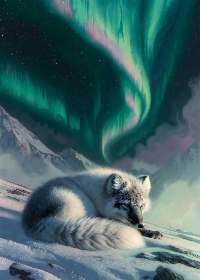 Fox Under Aurora Borealis