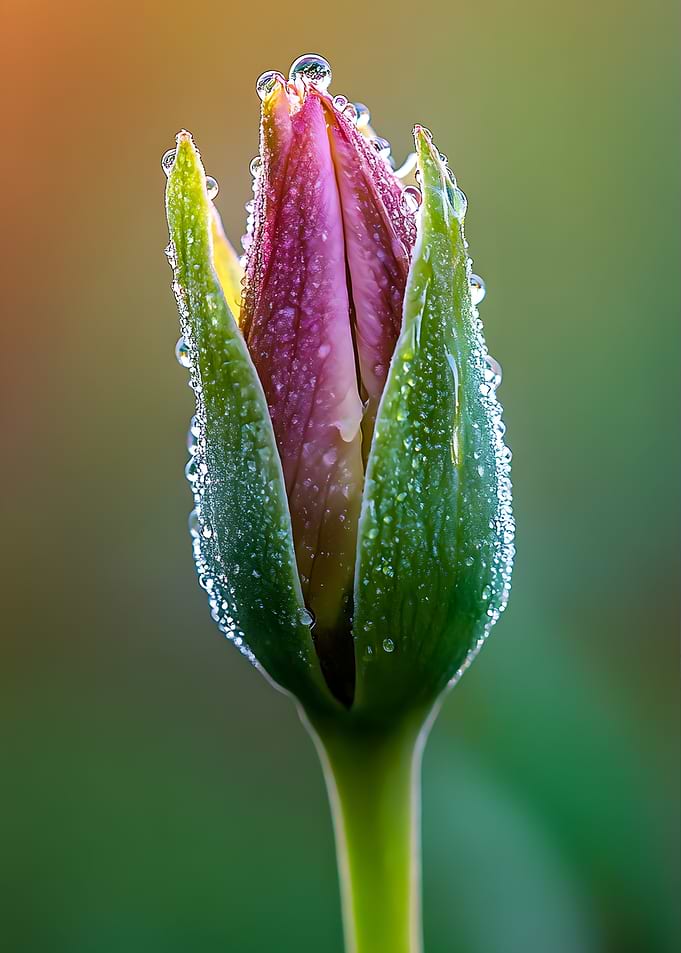 Tulip bud with water droplets