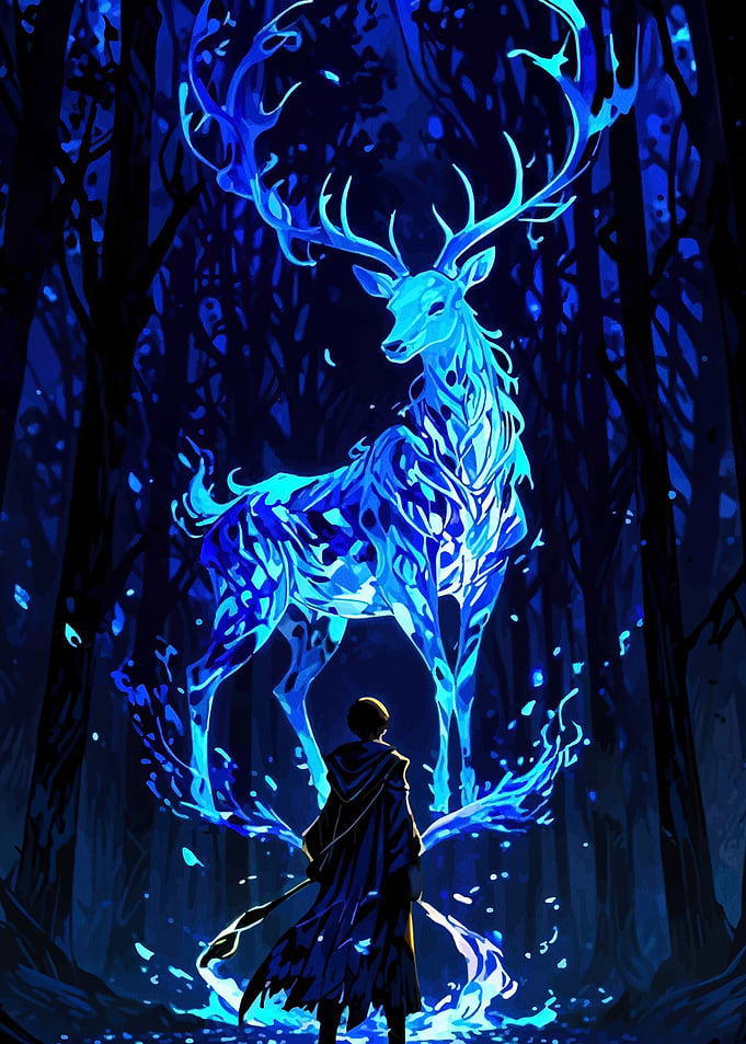 Blue Deer in Enchanted Forest