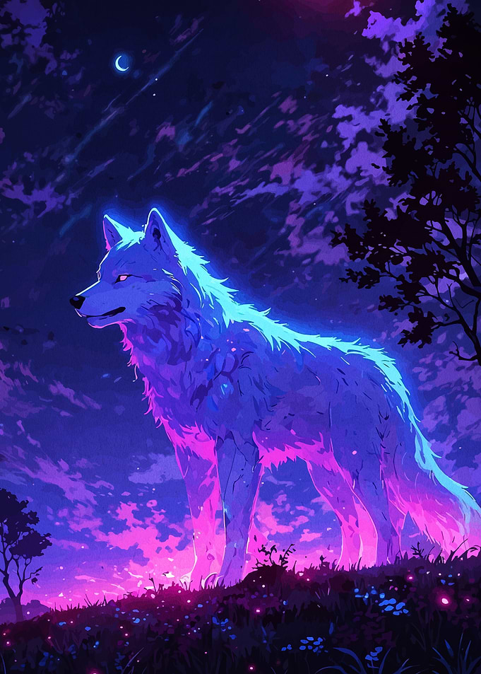 Neon Wolf in a Dreamscape