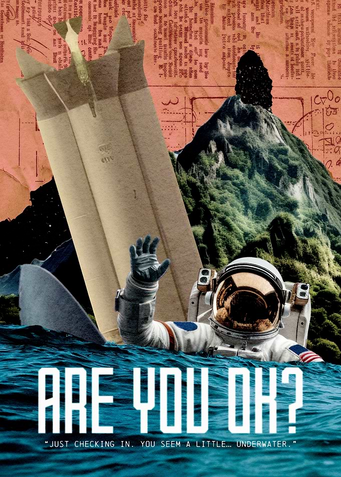 Astronaut in Water Collage Art
