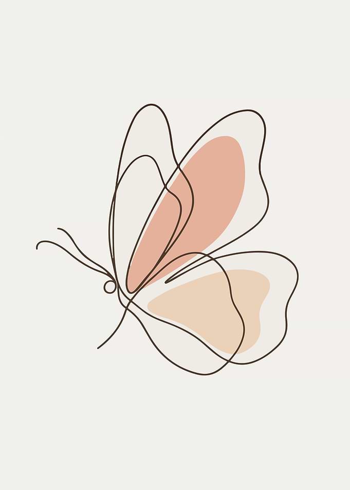 One Line Butterfly Sketch: Boho Pastel Minimalist Wall Art