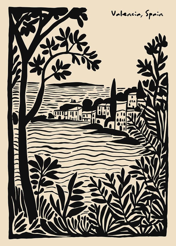 Valencia, Spain - Black and Beige Illustration