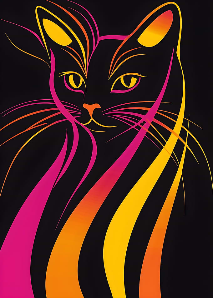Abstract Cat Portrait with Vibrant Lines