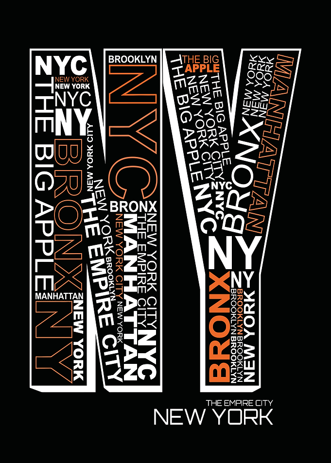 NYC Typography Art on Black Background