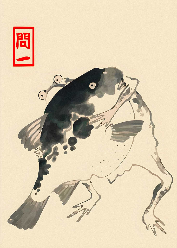 Frog and Fish Ink Painting